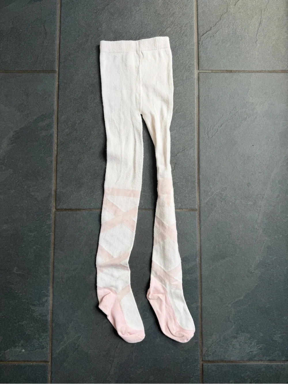 Janie and Jack Cream Tights with Pale Pink Ballet Cross-Back Detail